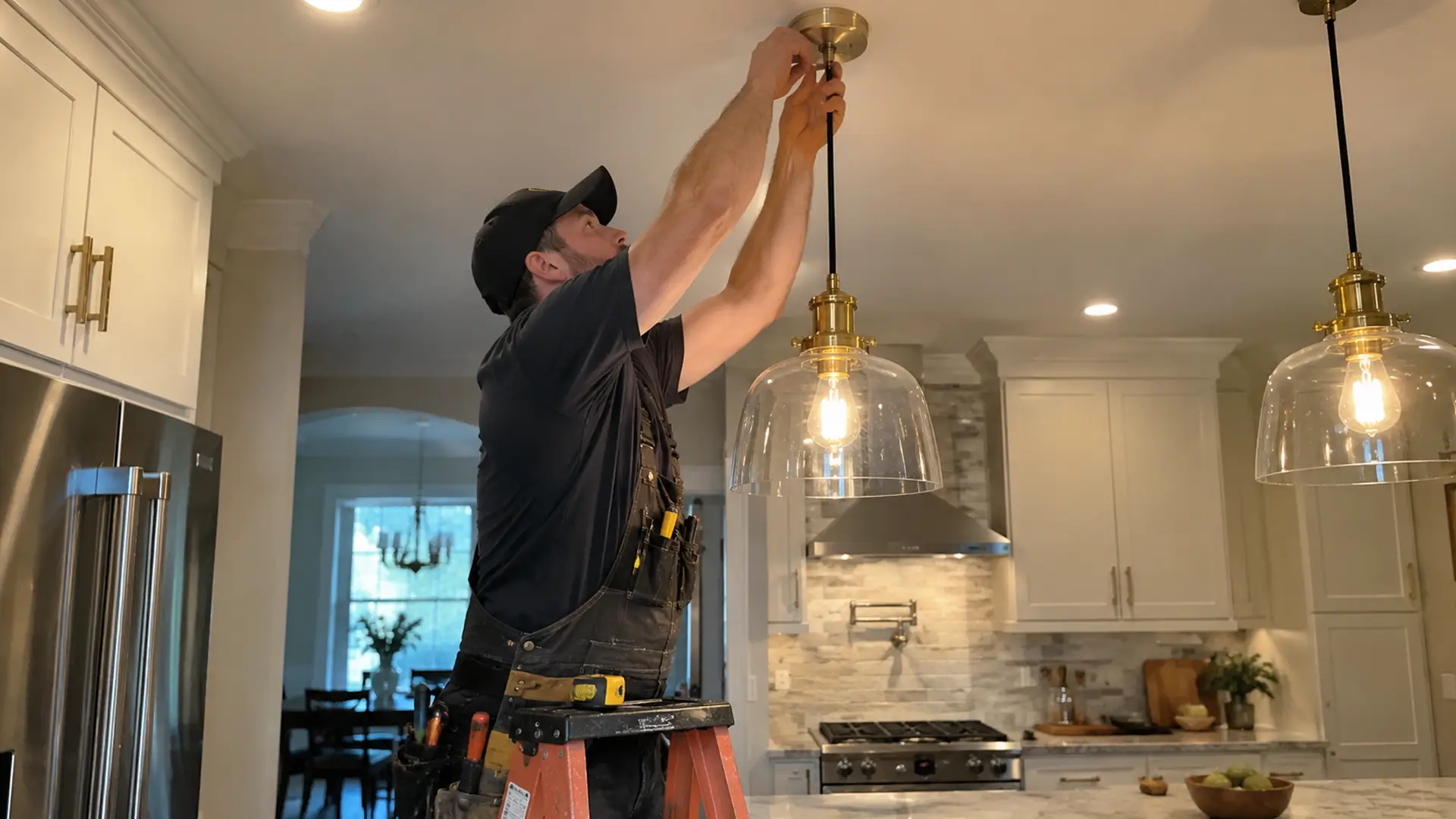 An electrician working on a home electrical breaker panel