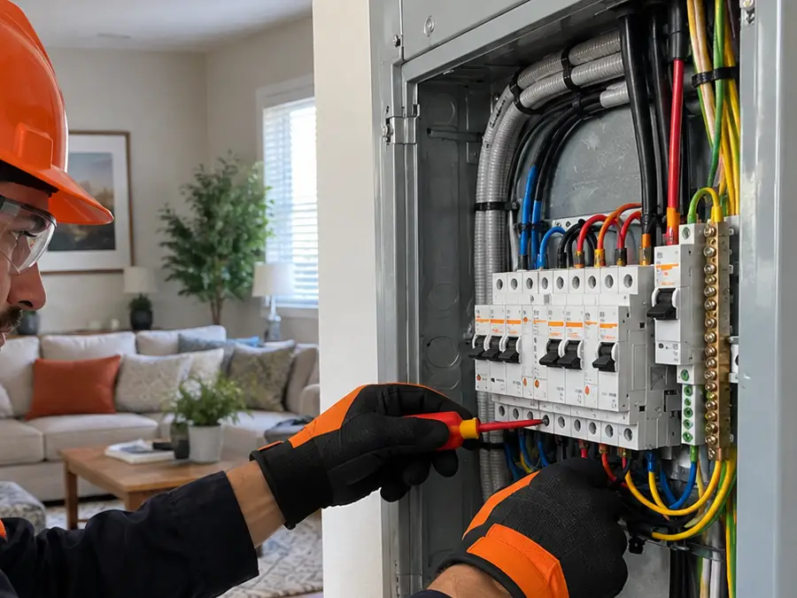 Organized wiring inside an upgraded electrical panel